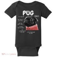 Cute Kawaii Funny Black Pug Dog Rules Gifts Women Baby Bodysuit thumb 0