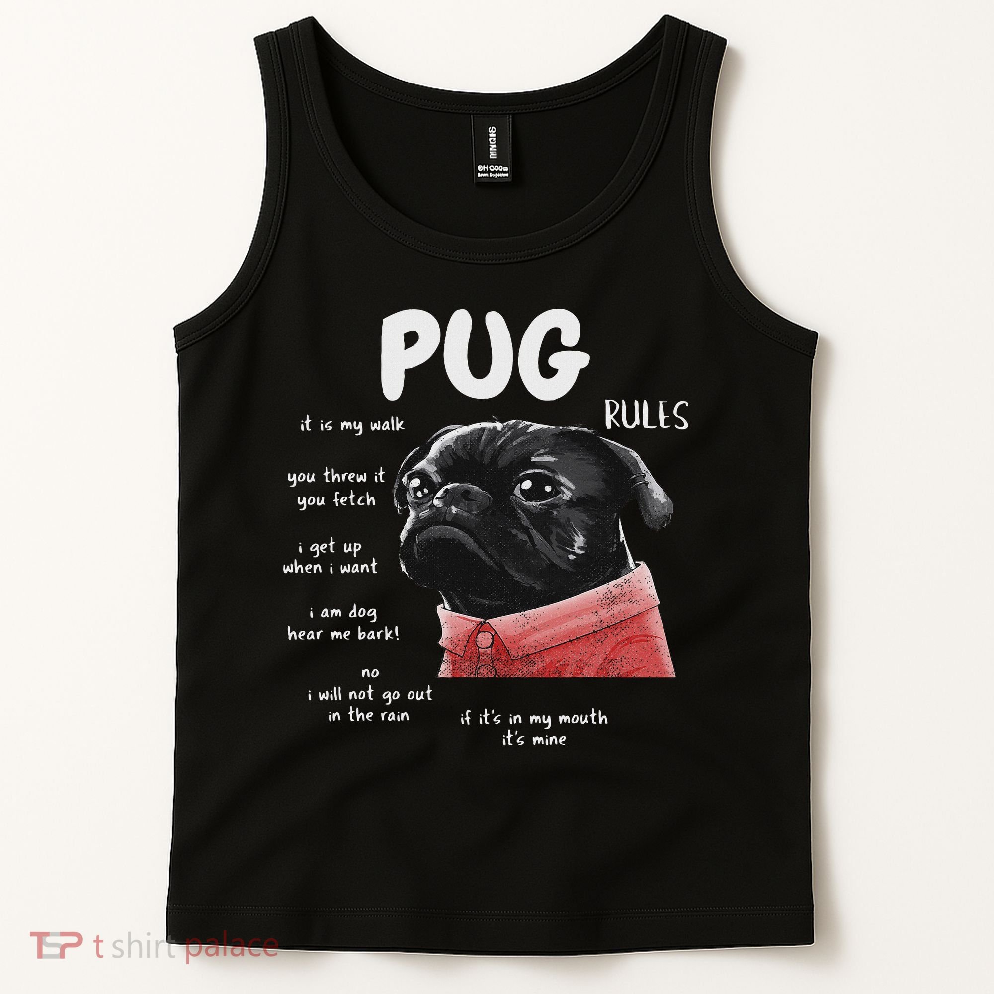 Cute Kawaii Funny Black Pug Dog Rules Gifts Women Tank Top
