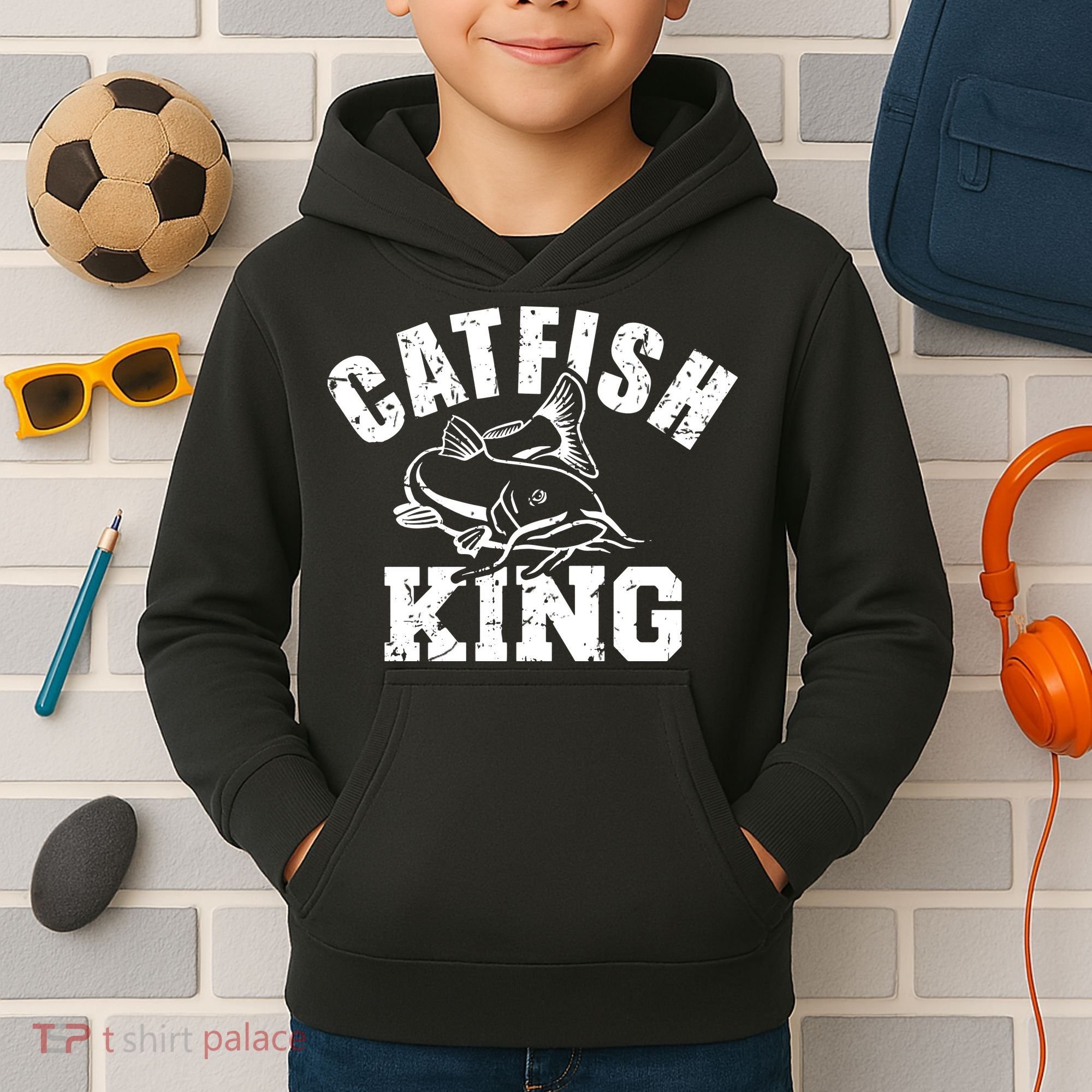 Catfish King Fishing Kids Hoodie