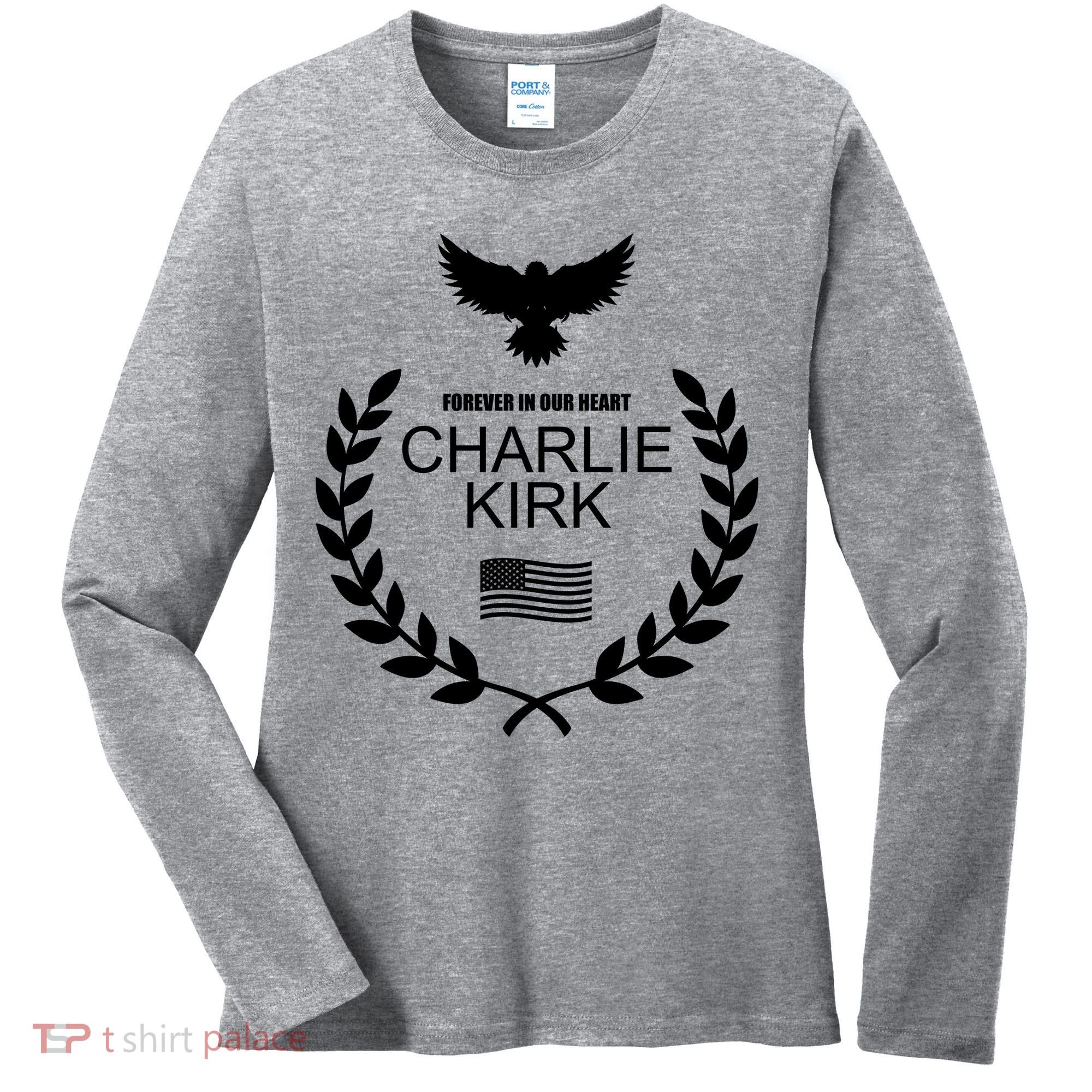 Charlie Kirk “Forever In Our Heart" Memorial Patriotic Eagle Wreath Women's Long Sleeve Shirt