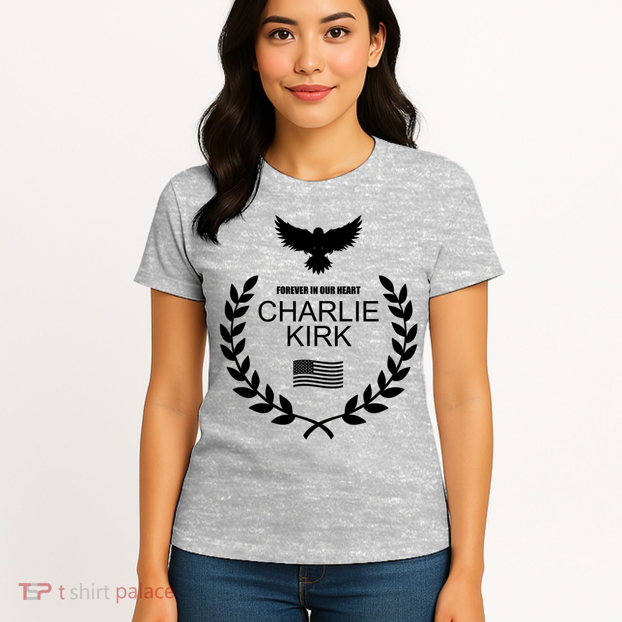 Charlie Kirk “Forever In Our Heart" Memorial Patriotic Eagle Wreath Women's T-Shirt