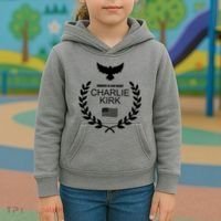 Charlie Kirk “Forever In Our Heart" Memorial Patriotic Eagle Wreath Kids Hoodie thumb 3