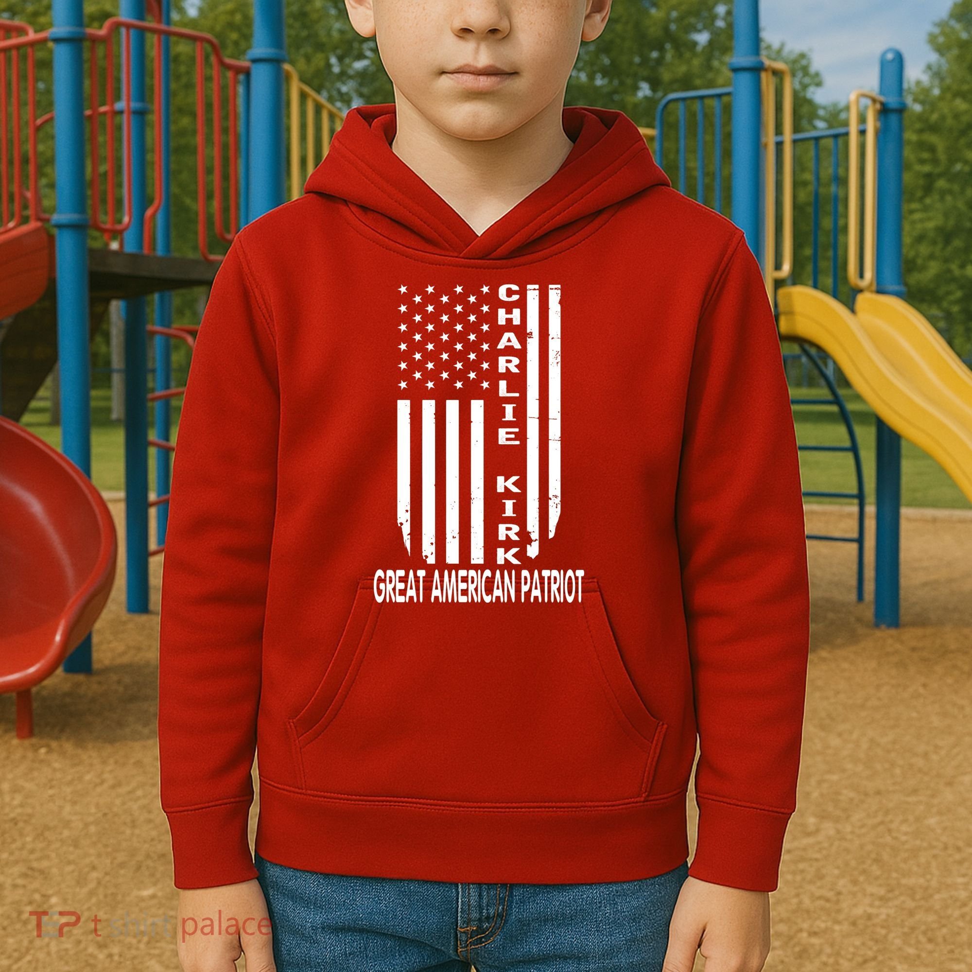 Charlie Kirk Freedom Great American Patriot Flag Kids Hoodie