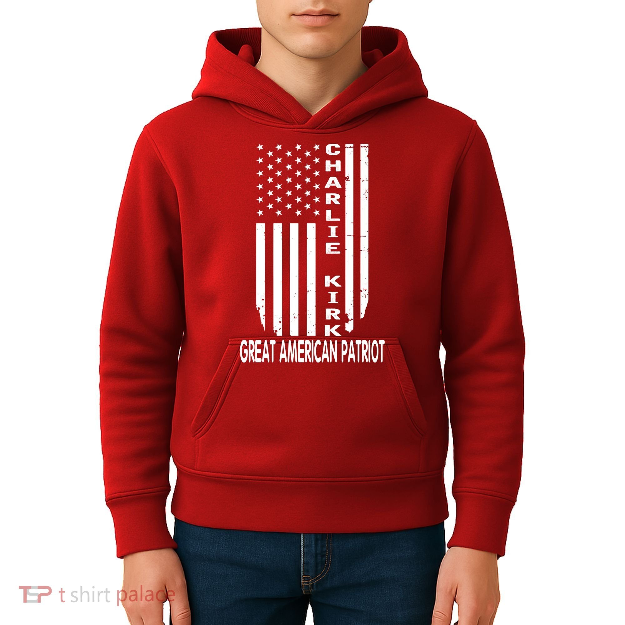 Charlie Kirk Freedom Great American Patriot Flag Kids Hoodie
