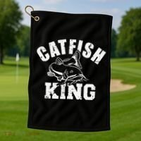 Catfish King Fishing Golf Towel thumb 1