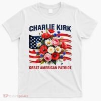 Charlie Kirk Great American Patriot Hero Floral Flowers T-Shirt thumb 0