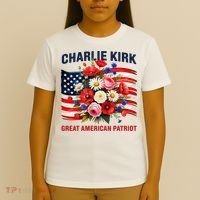 Charlie Kirk Great American Patriot Hero Floral Flowers T-Shirt thumb 4