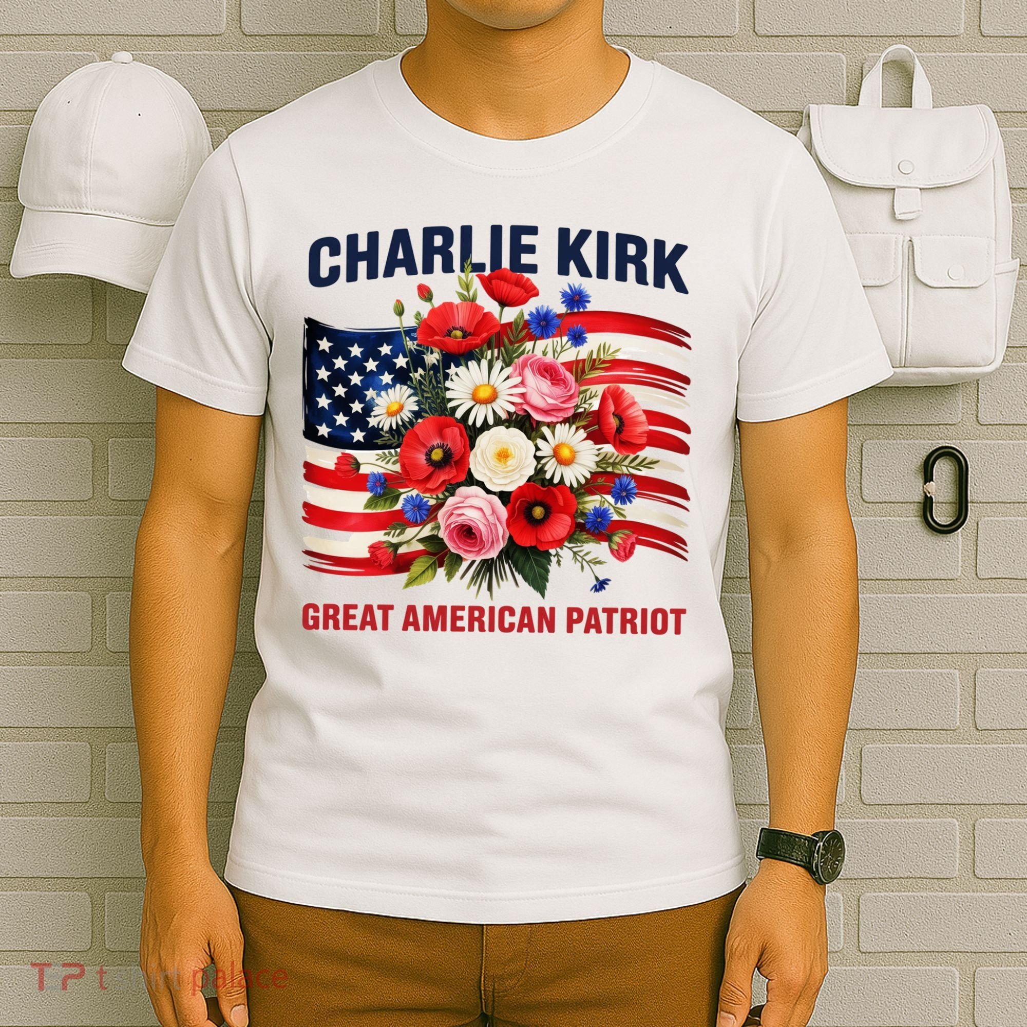 Charlie Kirk Great American Patriot Hero Floral Flowers T-Shirt