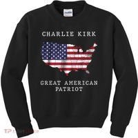 Charlie Kirk Great American Patriot Kids Sweatshirt thumb 0