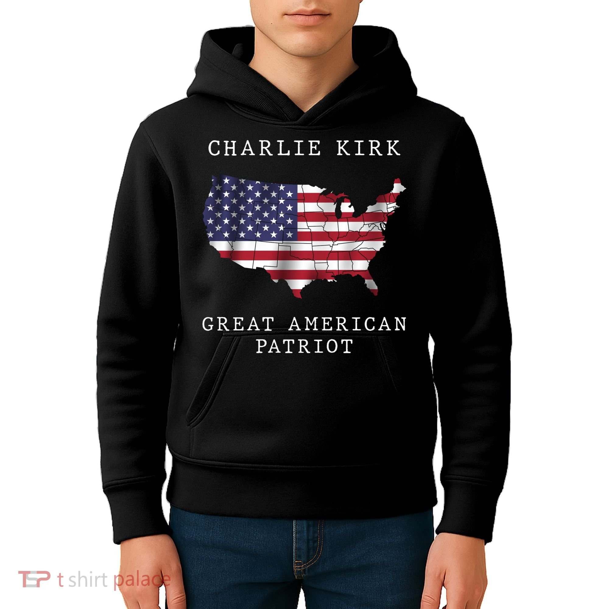 Charlie Kirk Great American Patriot Kids Hoodie