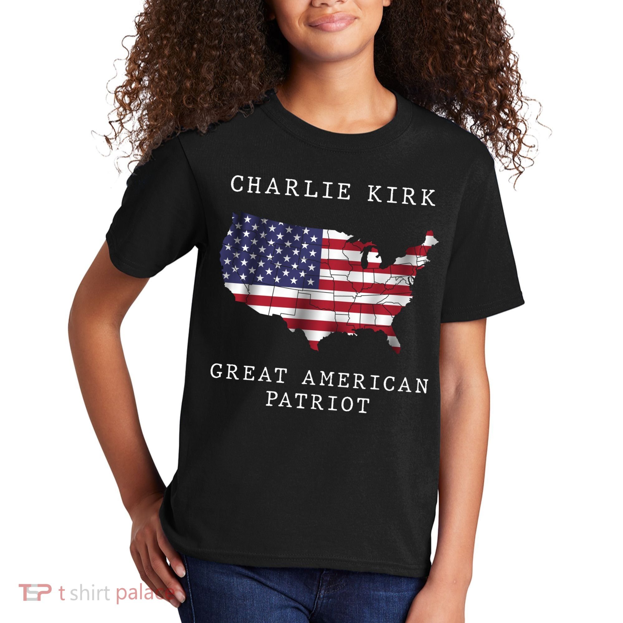Charlie Kirk Great American Patriot Kids T-Shirt