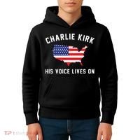 Charlie Kirk His Voice Lives On Kids Hoodie thumb 4