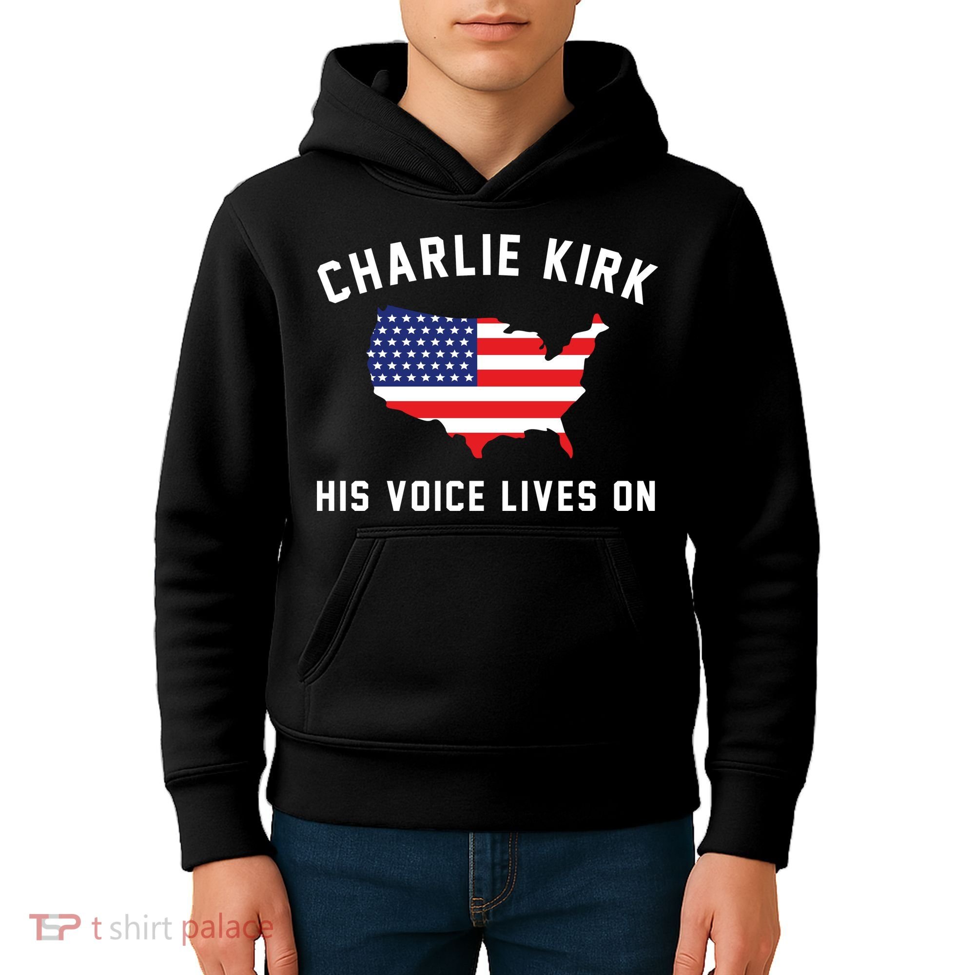 Charlie Kirk His Voice Lives On Kids Hoodie