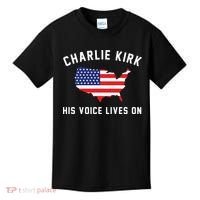 Charlie Kirk His Voice Lives On Kids T-Shirt thumb 0