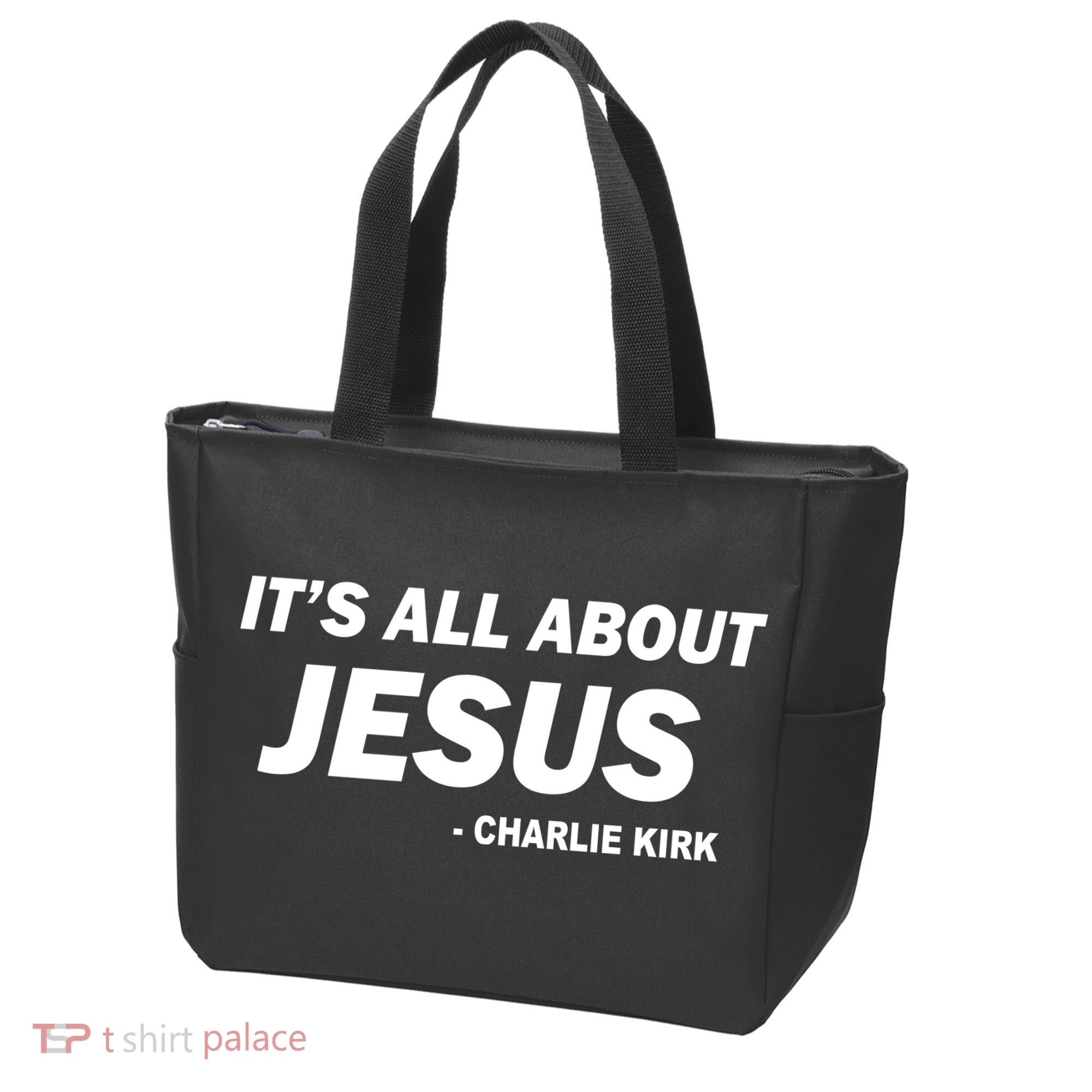 Charlie Kirk It's All About Jesus Tote Bag