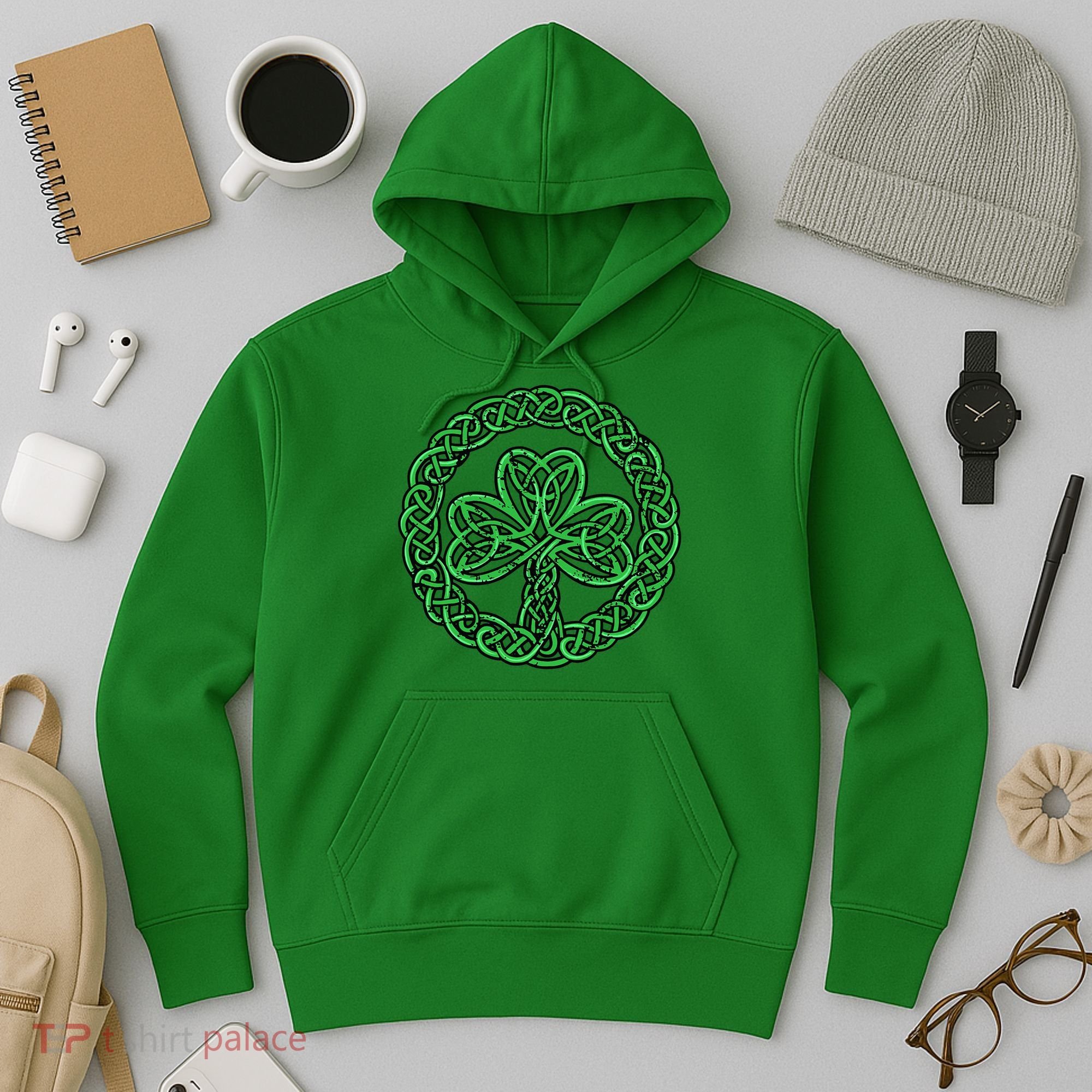 Celtic Knot Irish Shamrock 3Leaf Clover St Pats Day Hoodie