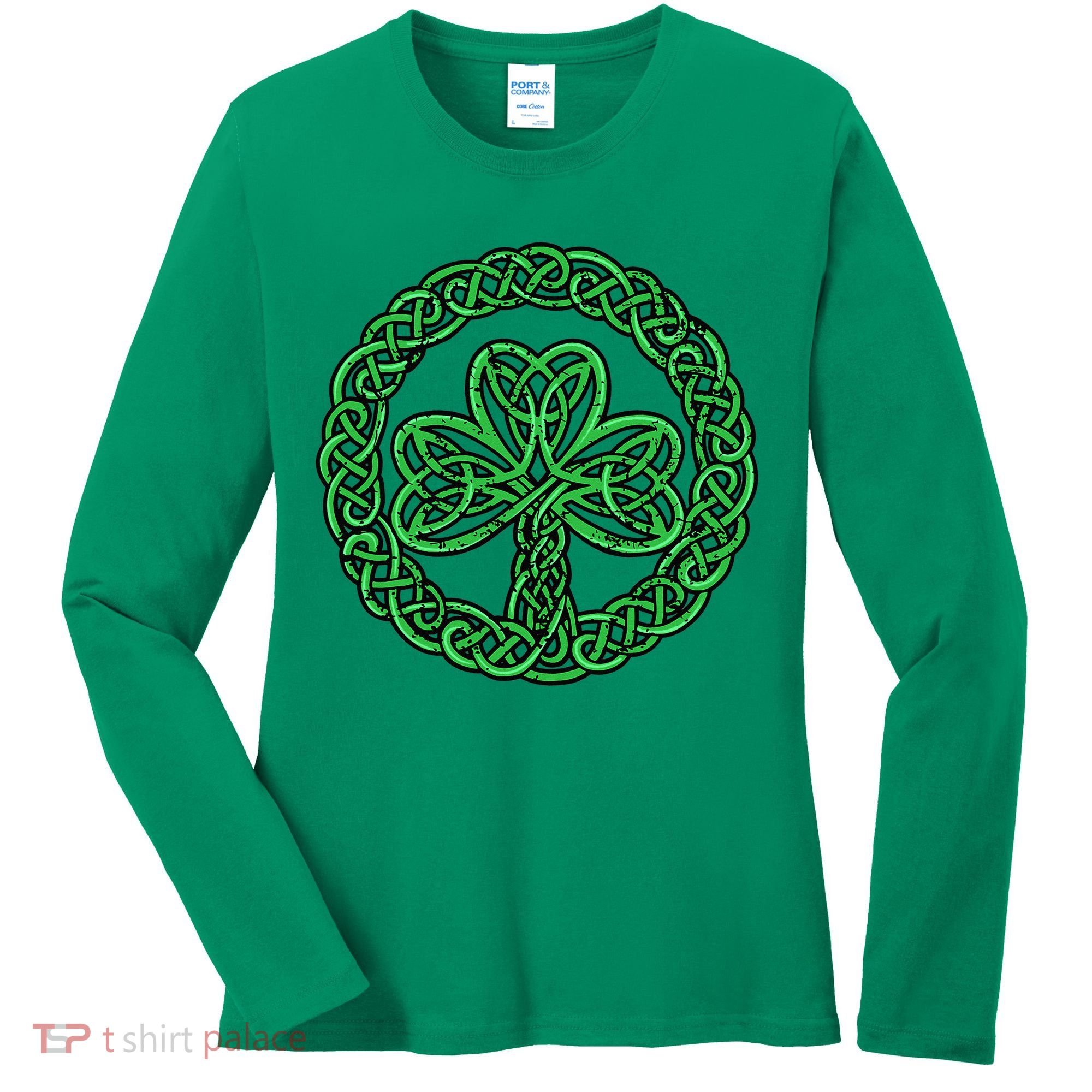 Celtic Knot Irish Shamrock 3Leaf Clover St Pats Day Women's Long Sleeve Shirt