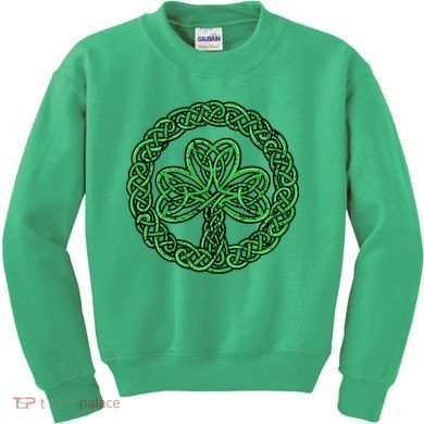 Celtic Knot Irish Shamrock 3Leaf Clover St Pats Day Kids Sweatshirt