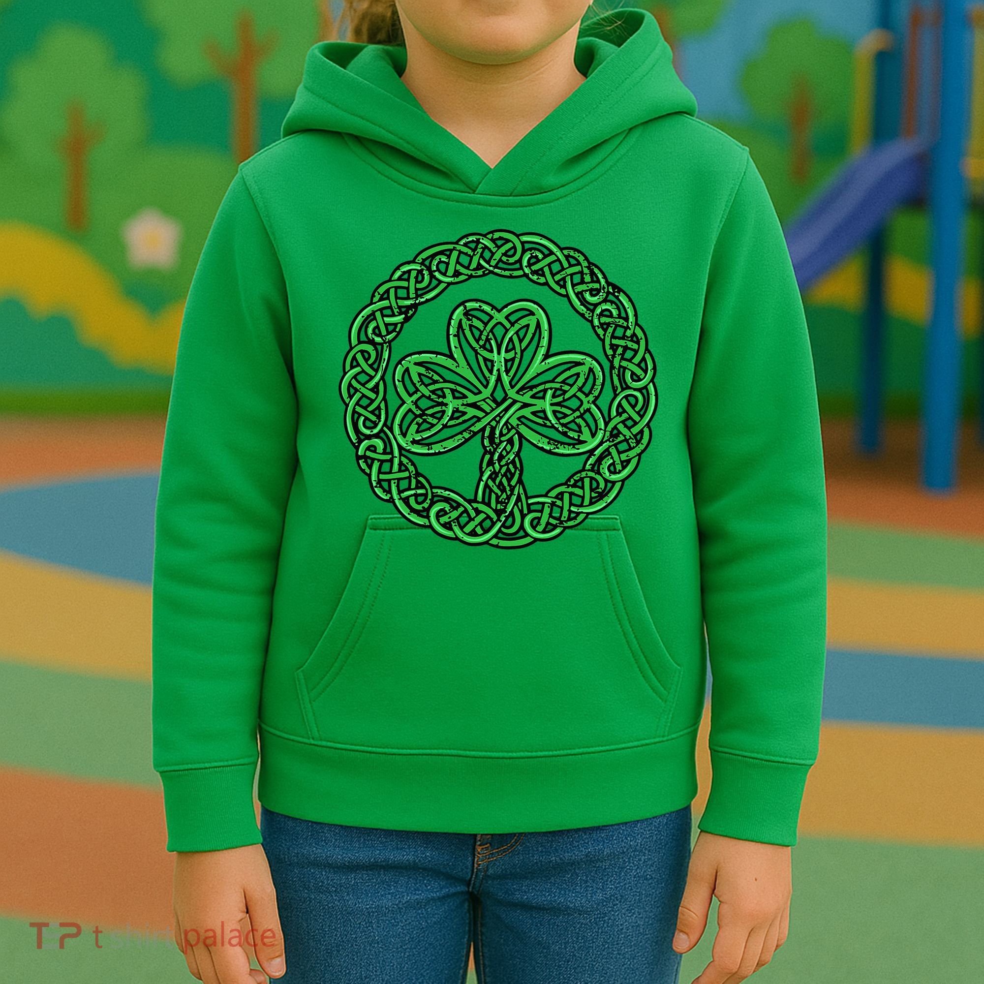 Celtic Knot Irish Shamrock 3Leaf Clover St Pats Day Kids Hoodie