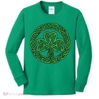Celtic Knot Irish Shamrock 3Leaf Clover St Pats Day Kids Long Sleeve Shirt thumb 0