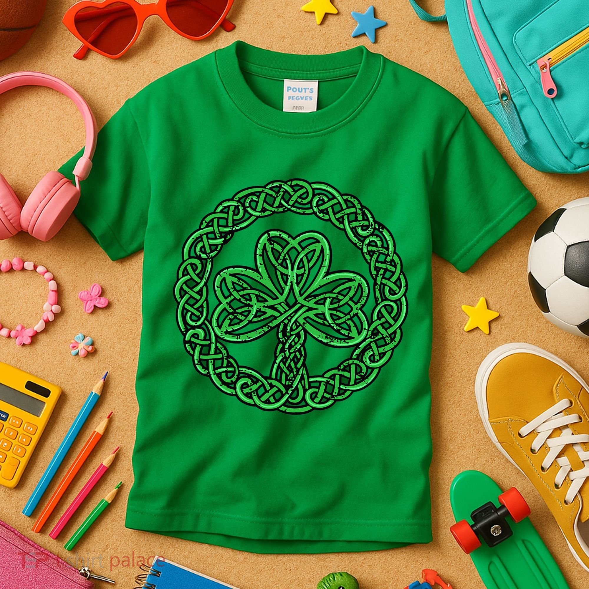 Celtic Knot Irish Shamrock 3Leaf Clover St Pats Day Kids T-Shirt