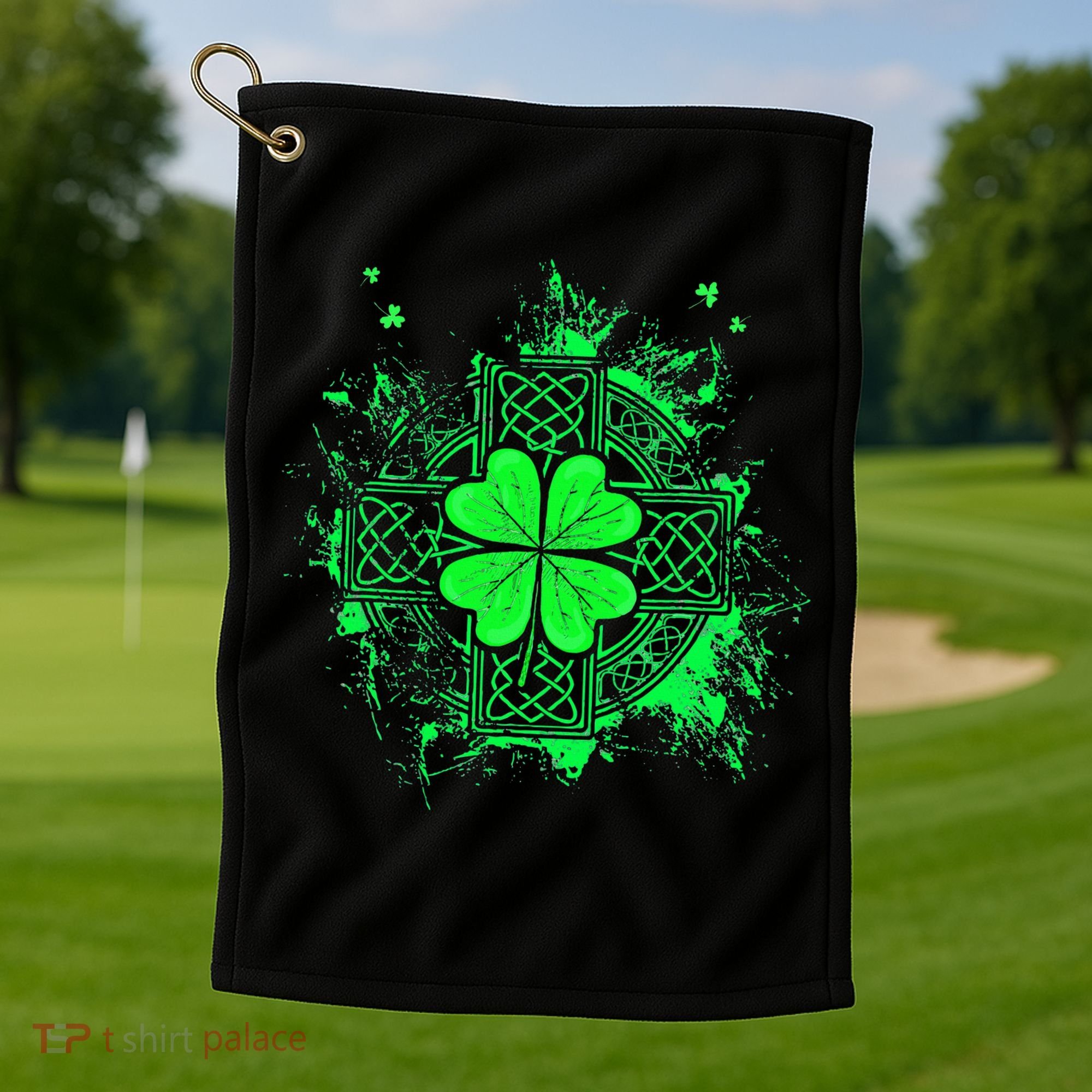 Celtic Knot Irish Shamrock Three Leaf Clover St Patricks Day Golf Towel