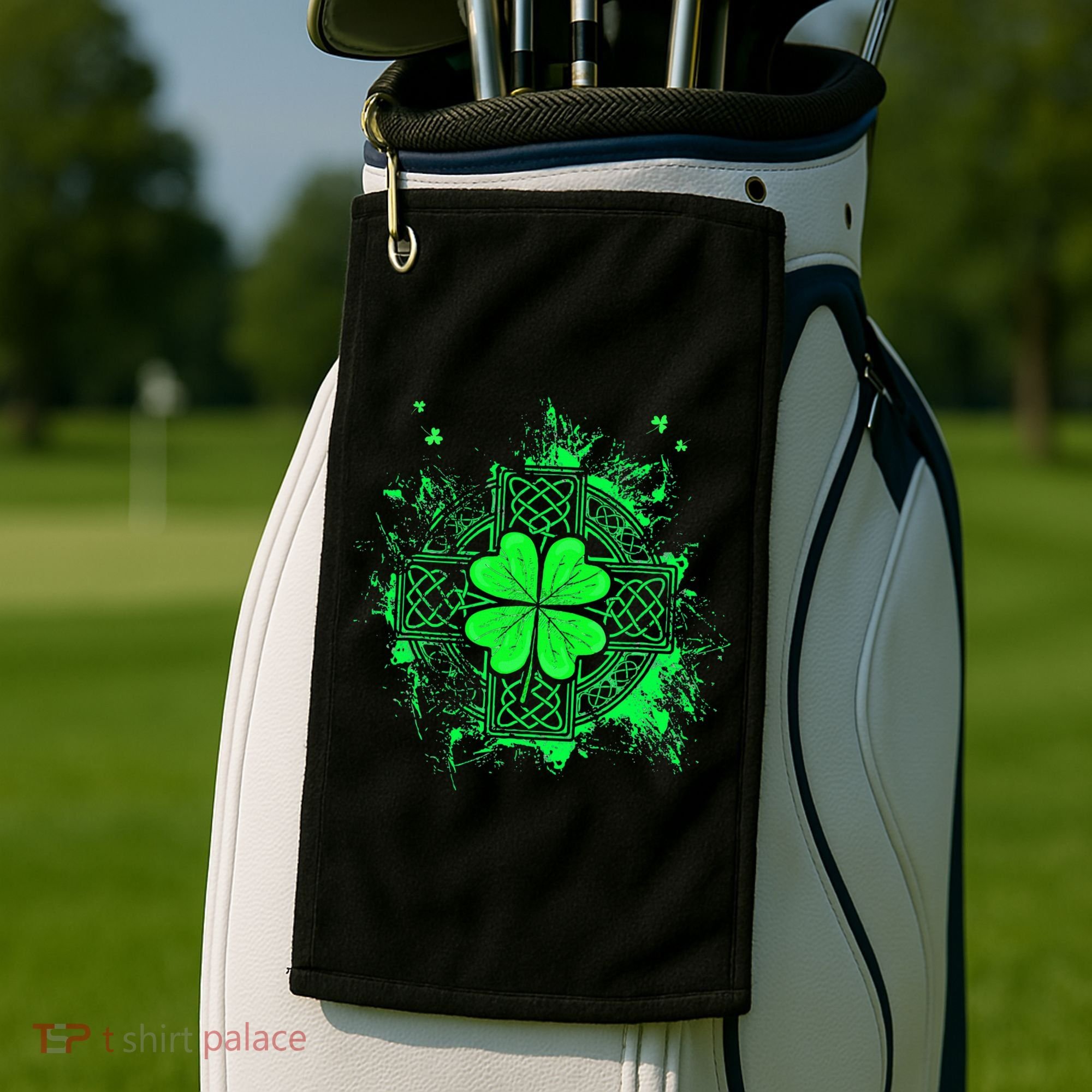 Celtic Knot Irish Shamrock Three Leaf Clover St Patricks Day Golf Towel