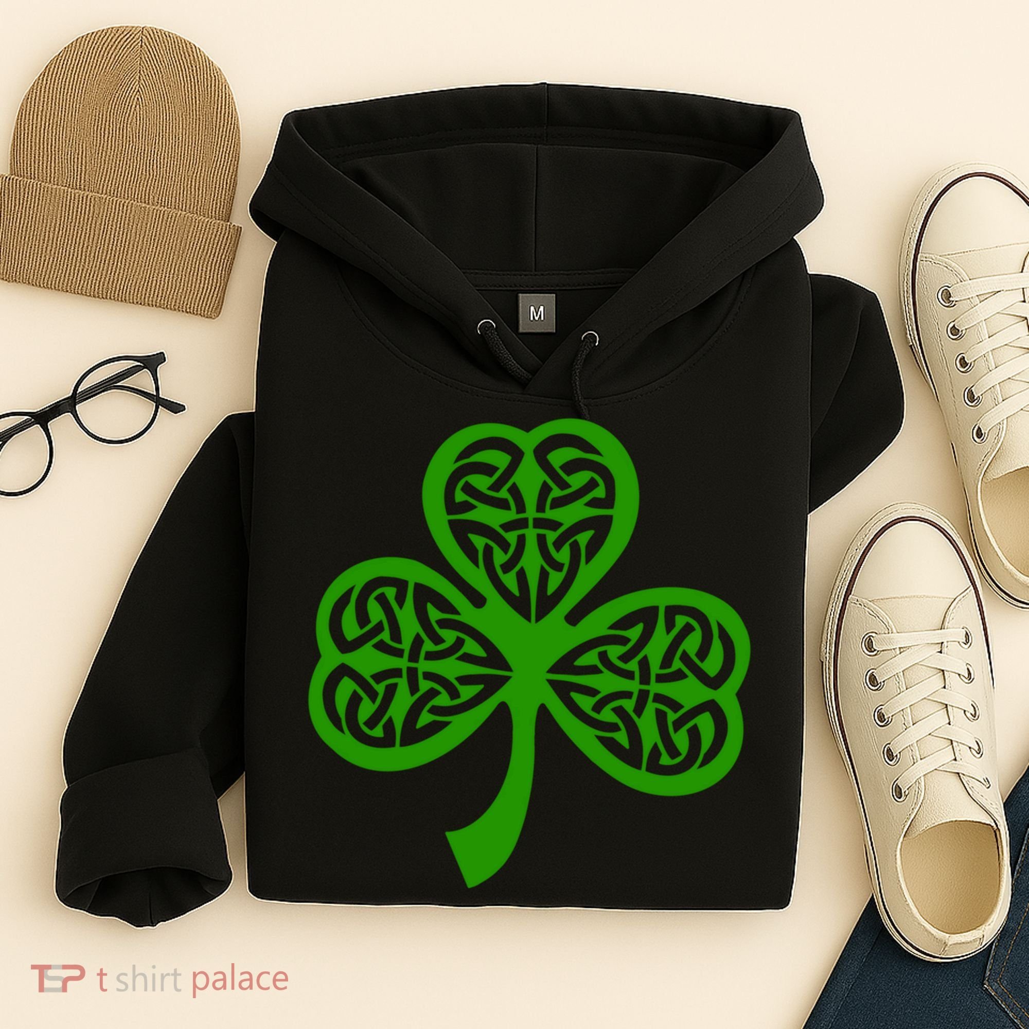 Celtic Knot Irish Shamrock Leaf Clover St Pats Day Hoodie