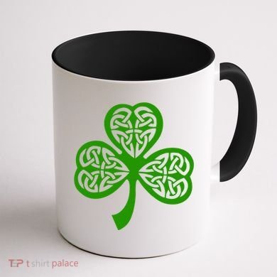 Celtic Knot Irish Shamrock Leaf Clover St Pats Day Coffee Mug back