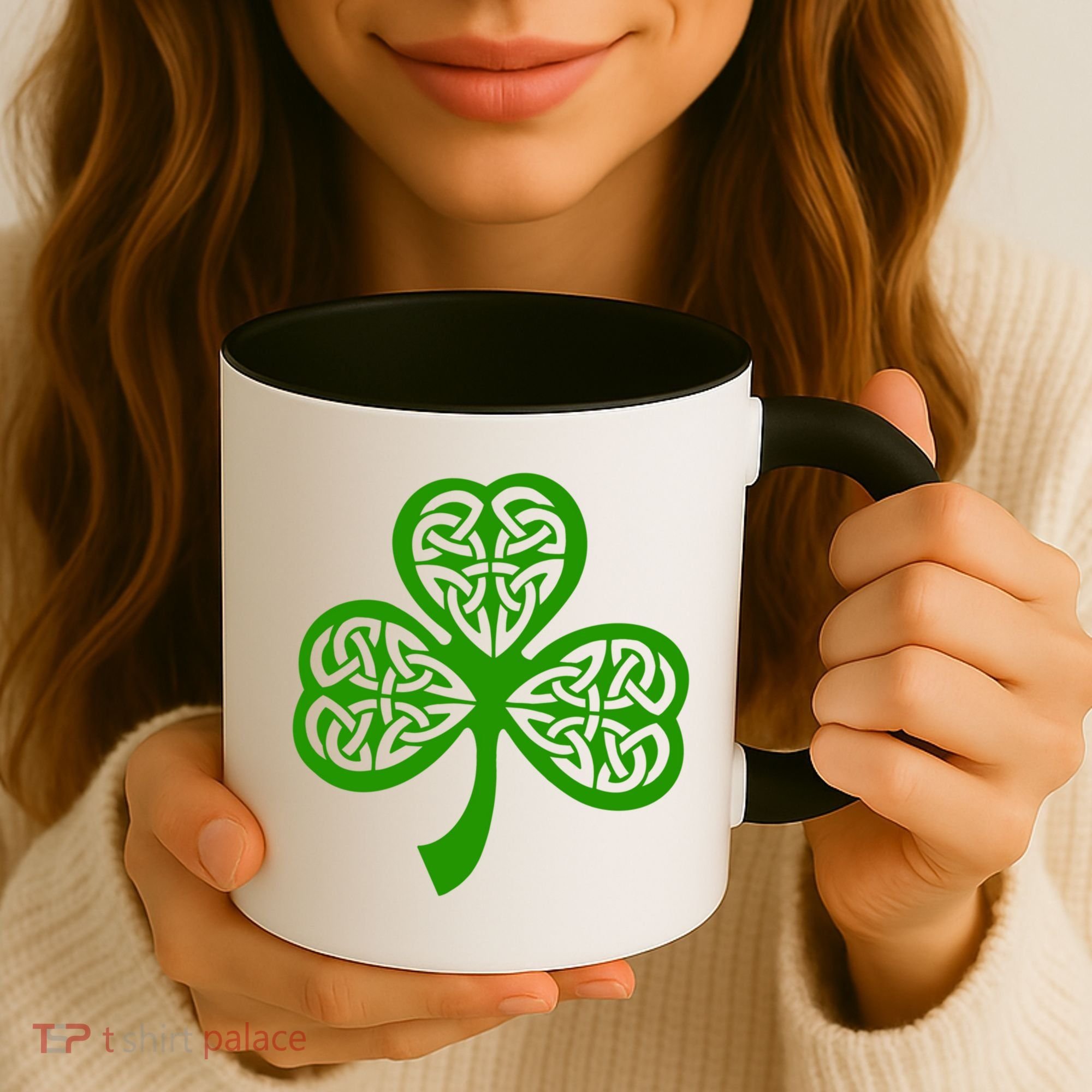 Celtic Knot Irish Shamrock Leaf Clover St Pats Day Coffee Mug