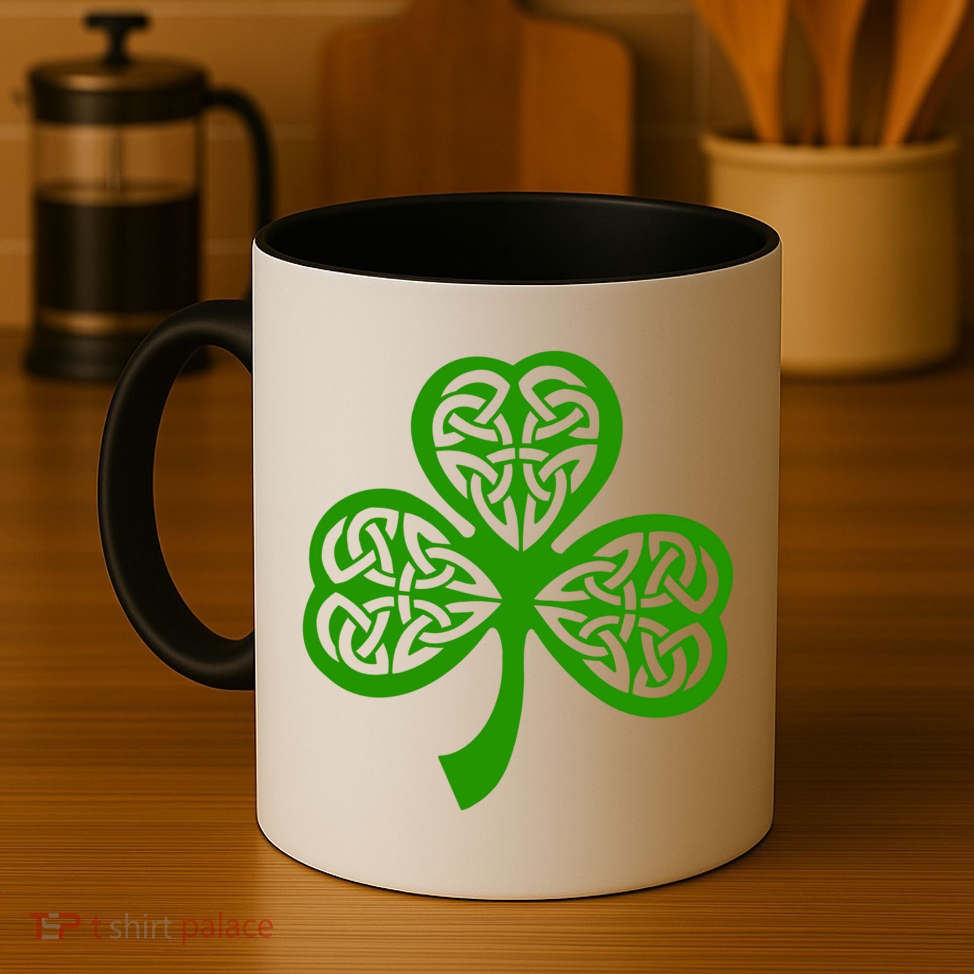 Celtic Knot Irish Shamrock Leaf Clover St Pats Day Coffee Mug