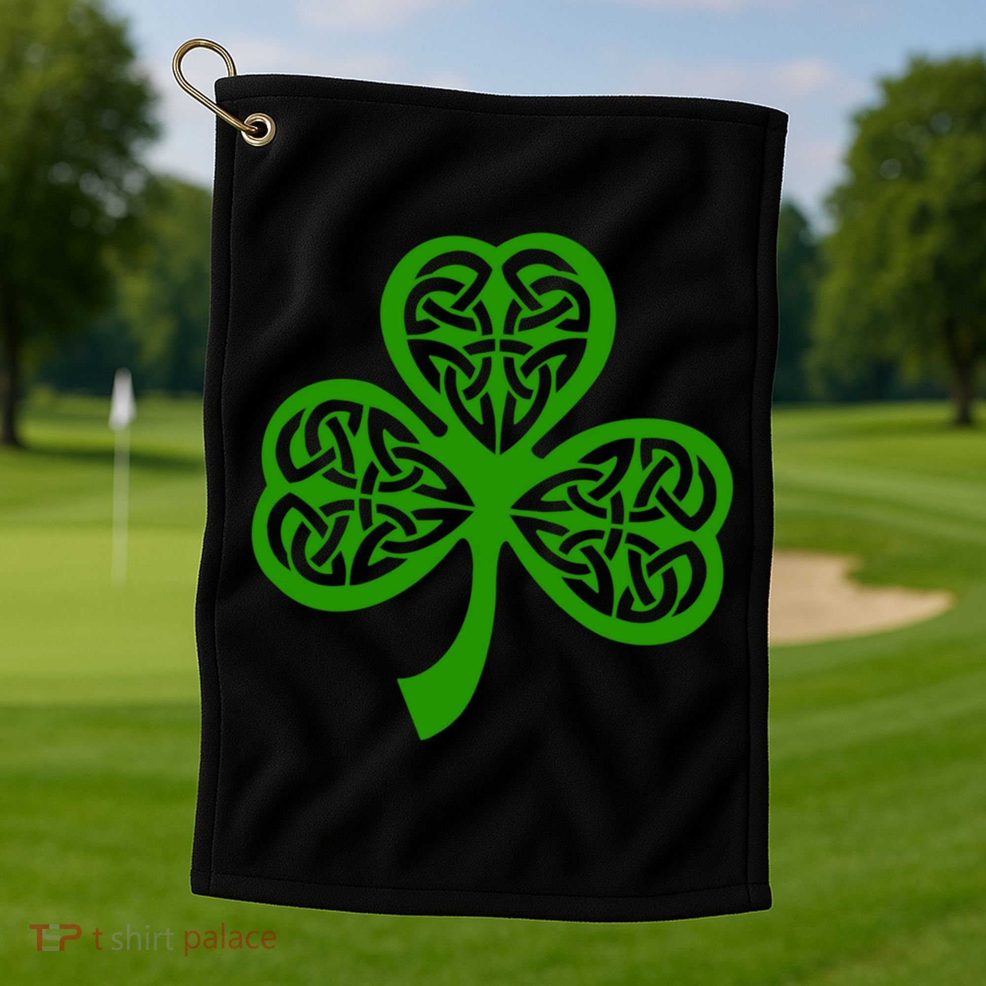 Celtic Knot Irish Shamrock Leaf Clover St Pats Day Golf Towel