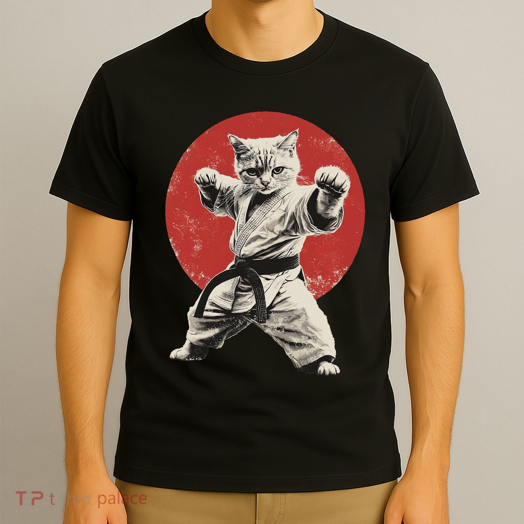 Cat Karate Judo Japan Japanese Flag Funny T-Shirt