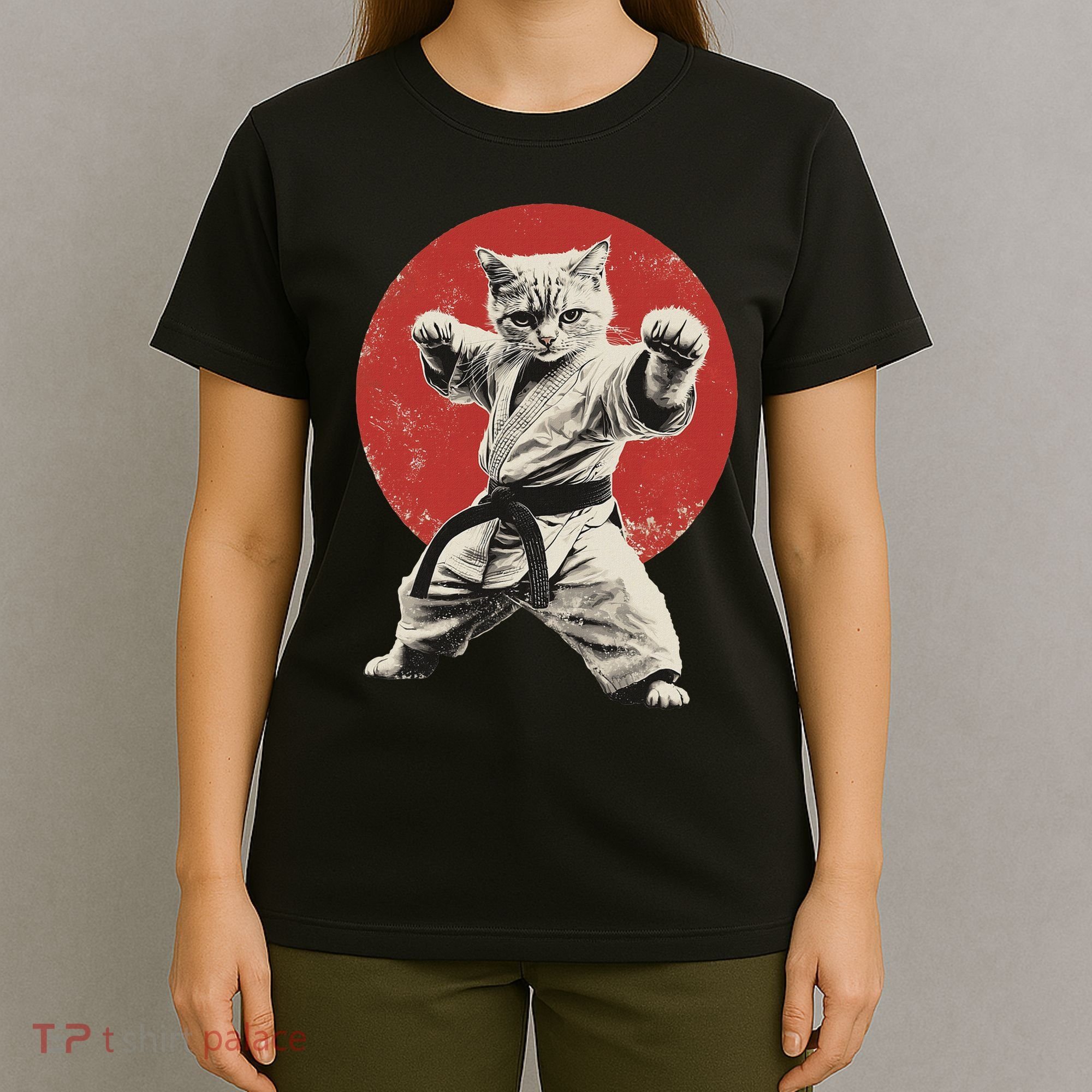 Cat Karate Judo Japan Japanese Flag Funny T-Shirt