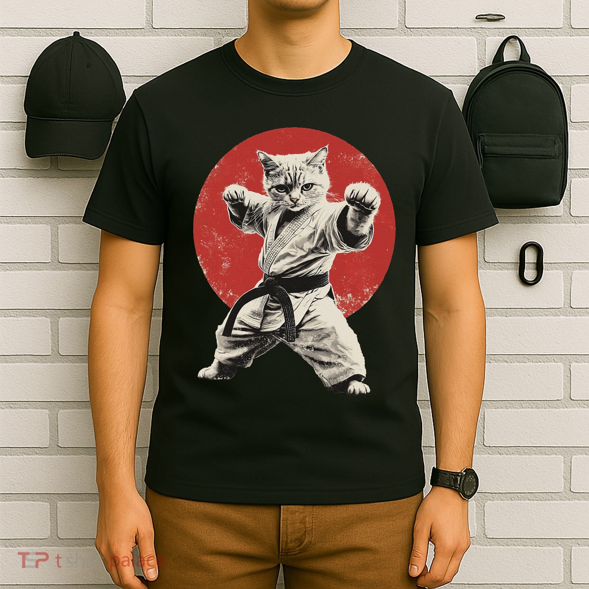 Cat Karate Judo Japan Japanese Flag Funny T-Shirt
