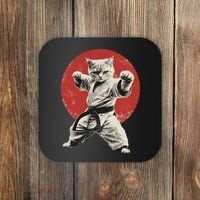 Cat Karate Judo Japan Japanese Flag Funny Coaster thumb 0