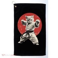 Cat Karate Judo Japan Japanese Flag Funny Golf Towel thumb 0