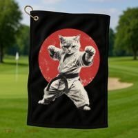 Cat Karate Judo Japan Japanese Flag Funny Golf Towel thumb 1