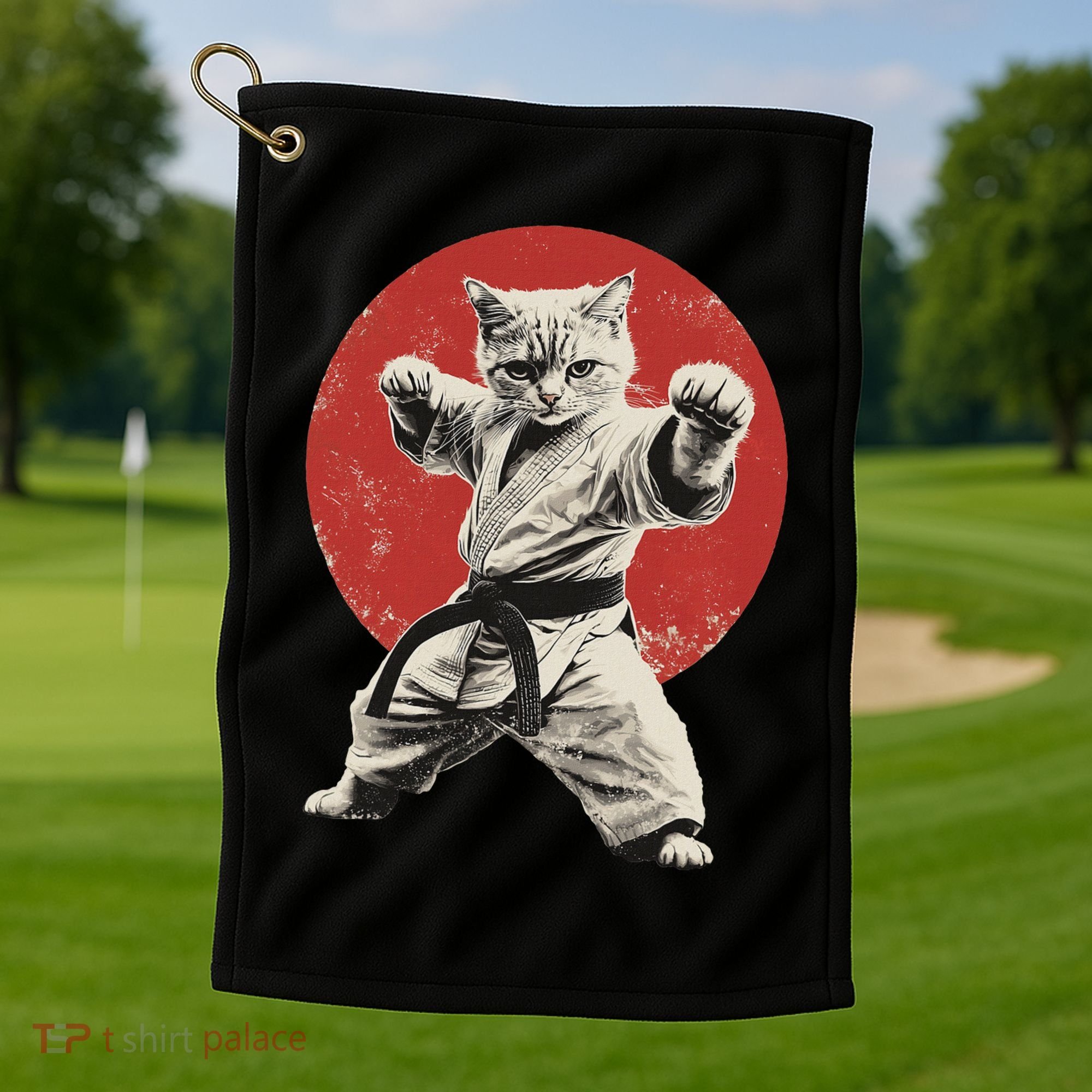 Cat Karate Judo Japan Japanese Flag Funny Golf Towel
