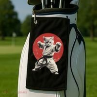 Cat Karate Judo Japan Japanese Flag Funny Golf Towel thumb 2