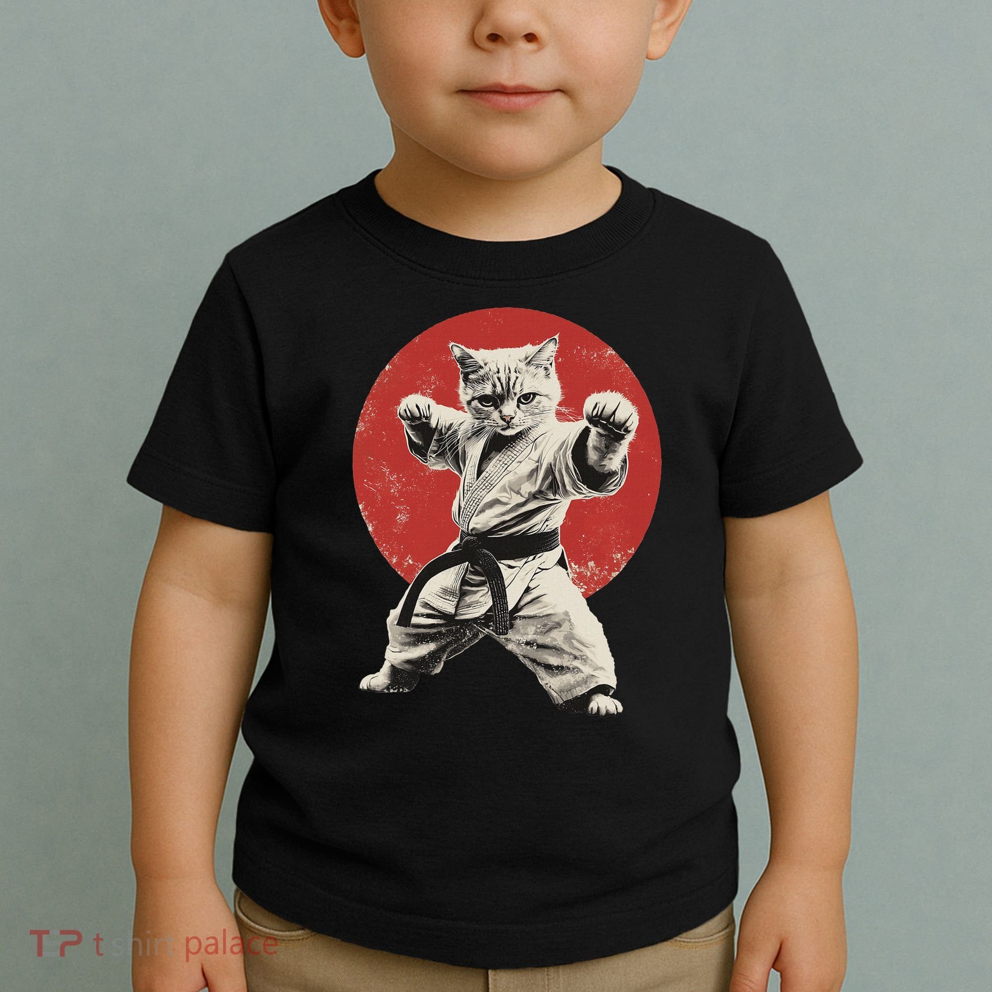 Cat Karate Judo Japan Japanese Flag Funny Toddler T-Shirt