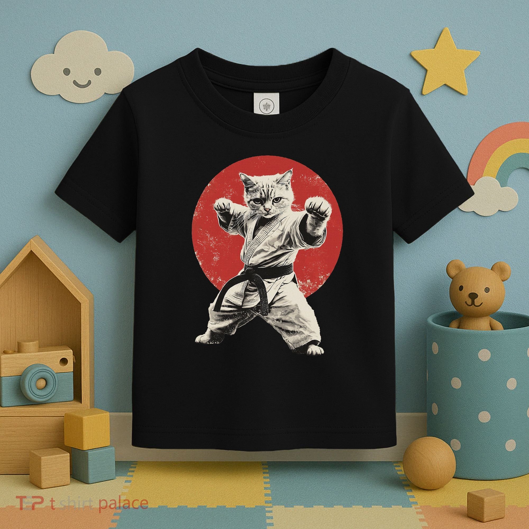Cat Karate Judo Japan Japanese Flag Funny Toddler T-Shirt