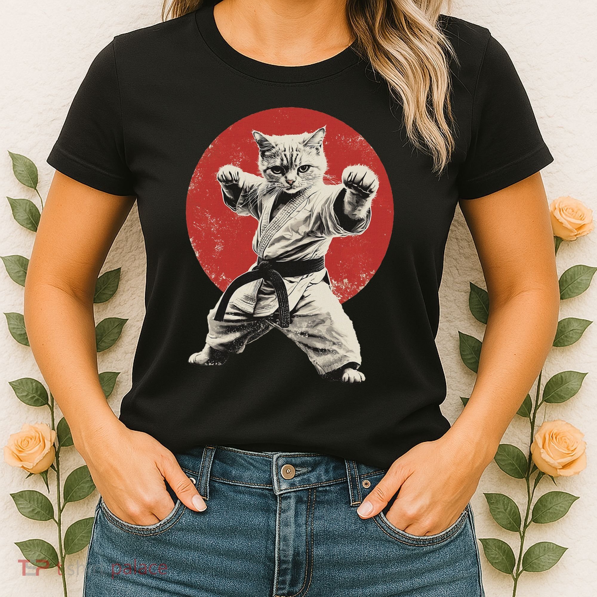 Cat Karate Judo Japan Japanese Flag Funny Women's T-Shirt