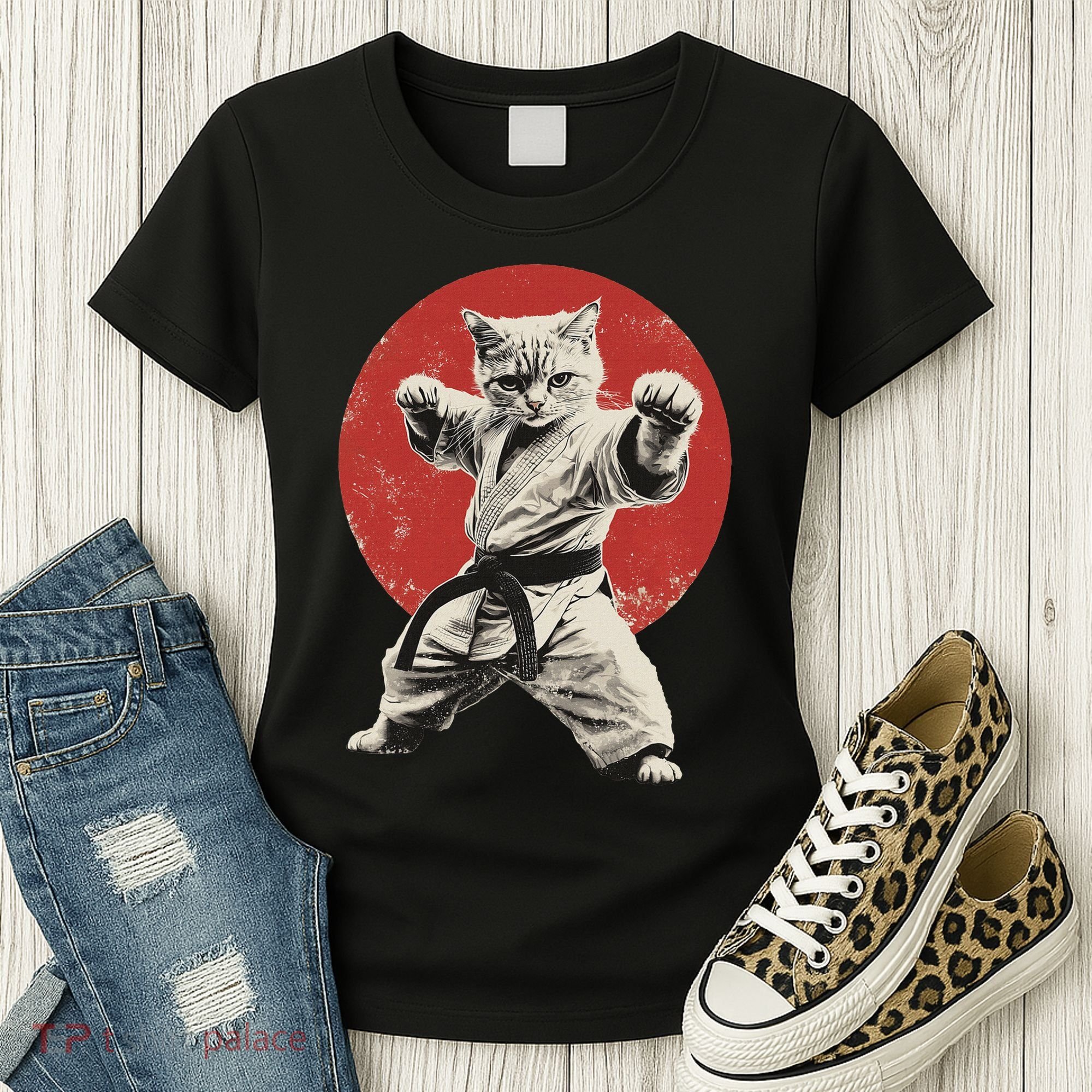 Cat Karate Judo Japan Japanese Flag Funny Women's T-Shirt