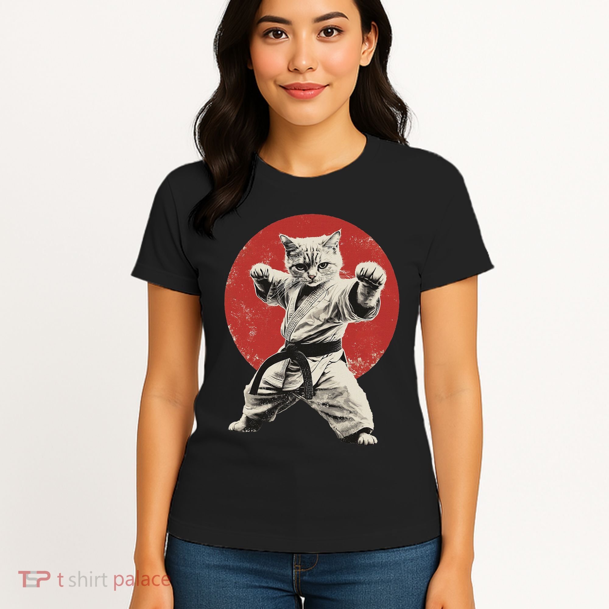 Cat Karate Judo Japan Japanese Flag Funny Women's T-Shirt