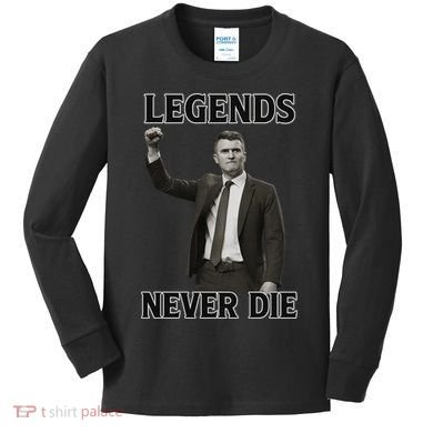 Charlie Kirk Legends Never Die Kids Long Sleeve Shirt