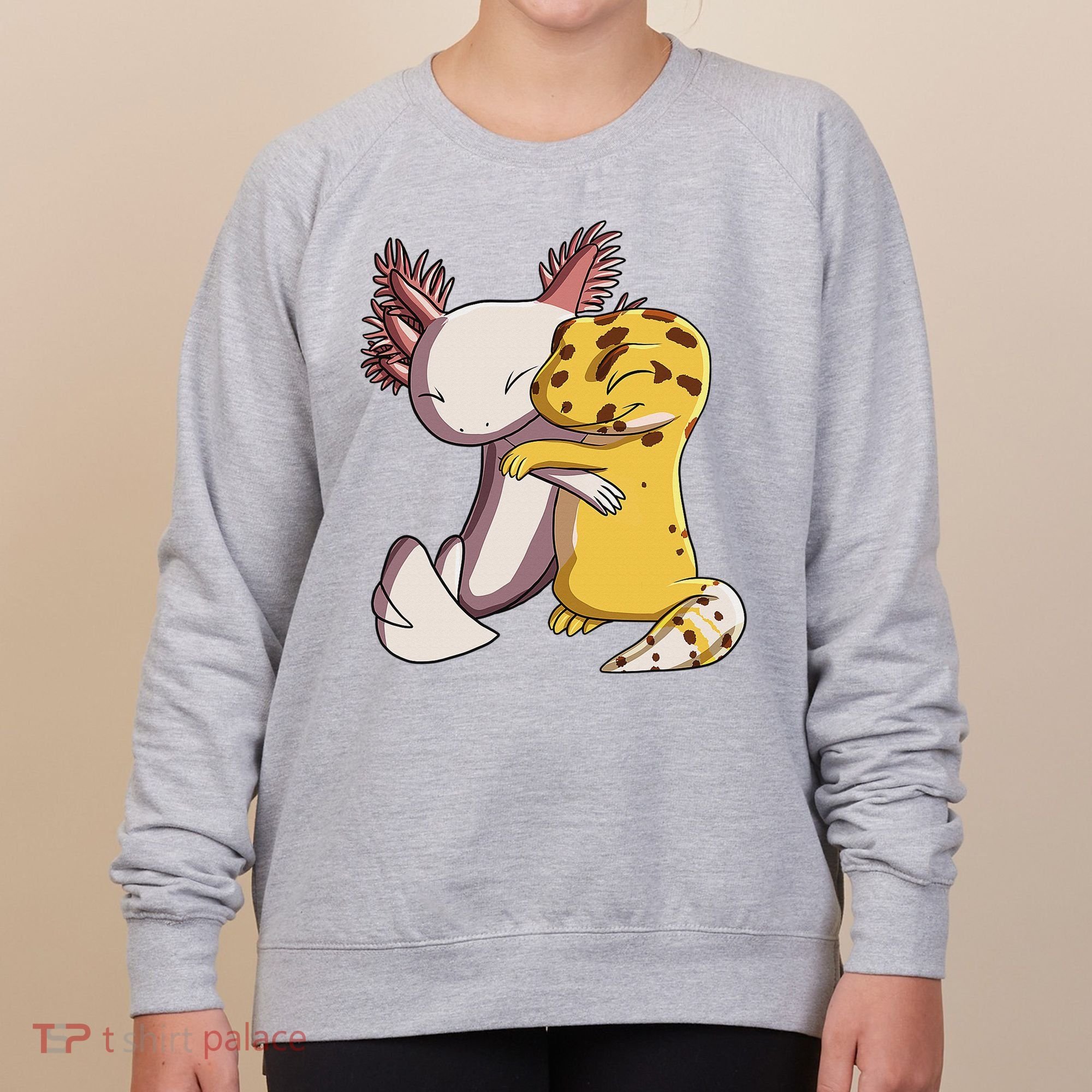 Cute Kawaii Leopard Gecko Hugging Axolotl Funny Women's Sweatshirt