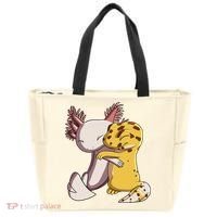 Cute Kawaii Leopard Gecko Hugging Axolotl Funny Tote Bag thumb 0
