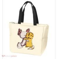 Cute Kawaii Leopard Gecko Hugging Axolotl Funny Tote Bag thumb 3
