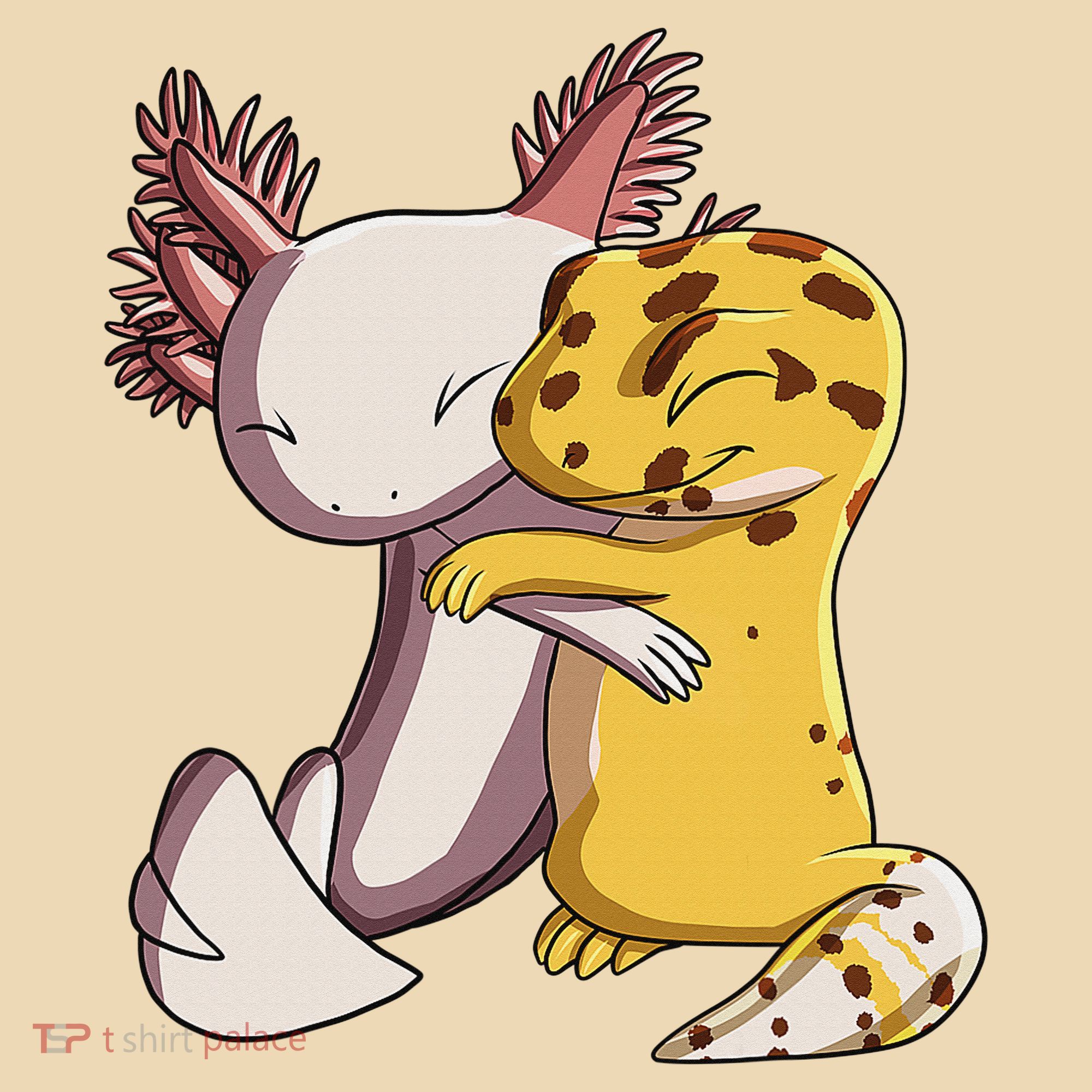 Cute Kawaii Leopard Gecko Hugging Axolotl Funny Tote Bag